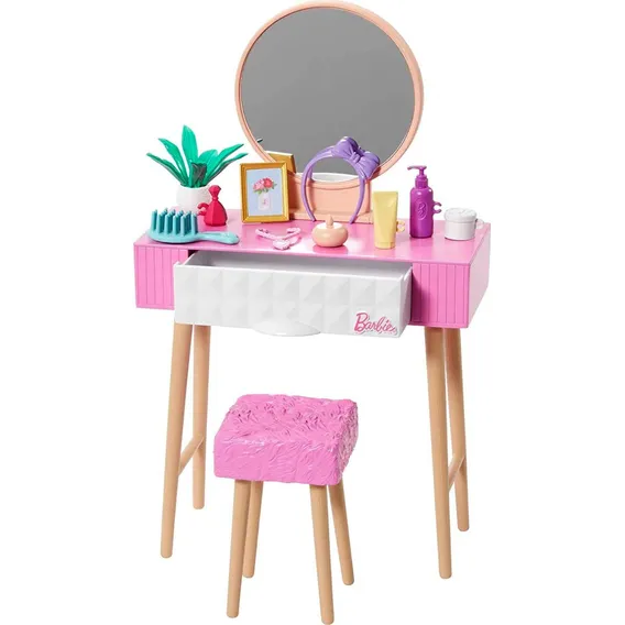 Barbie M贸veis e Acess贸rios Penteadeira de brinquedo Padr茫o da boneca Barbie HJV35 Mattel Foto 1