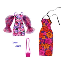 Barbie Roupas e Acess贸rios Conjunto Vestidos Tema Floral Sapato Bolsa HJT35 Mattel Foto mini 1