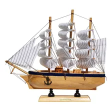 Barco De Madeira Caravela Navio Miniatura Cor Bege/azul Marinho Foto mini 1