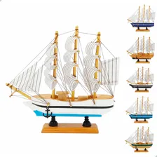 Barco De Madeira Enfeite Miniatura 20cm Navio Veleiro Cor Foto  mini 1