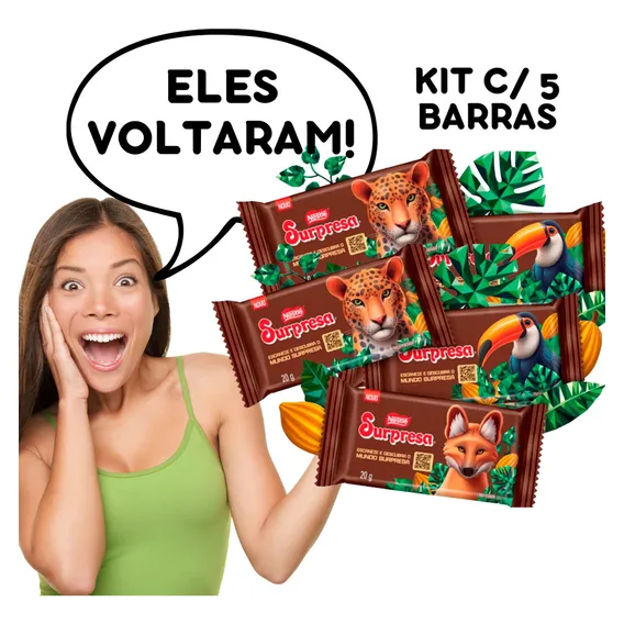 Barra De Chocolate Surpresa Nestlé Kit Com 5 Barras 20g Cada Foto 1