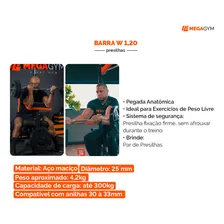 Barra Maciça W 1,20M Cromada Com Presilhas Para Treino Musculação em Academia MegaGym Equipamentos Fitness Foto mini  3