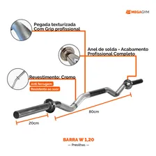 Barra Maciça W 1,20M Cromada Com Presilhas Para Treino Musculação em Academia MegaGym Equipamentos Fitness Foto mini 4