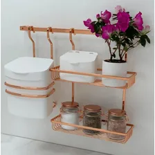 Barra Piatina 30cm Kit com 6 Ganchos Future Rose Gold Aço Carbonico Não oxida Suporte Cozinha Talher Lixeira Temperos Foto mini 2