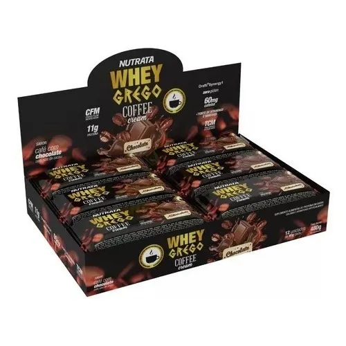 Barra Proteíca Whey Grego Bar 12unid. - Nutrata Sabor Coffee Chocolate Foto 1