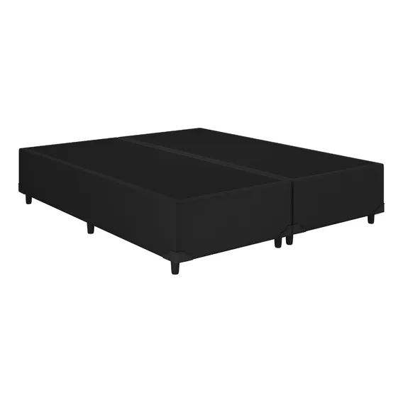Base Box Casal Bipartido Corino Preto 138x188 Blindado Foto 1