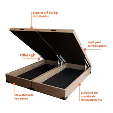 Base Para Cama Box Queen Premium Com Baú Suede Pena (45x1.. Cor Bege Foto mini  3