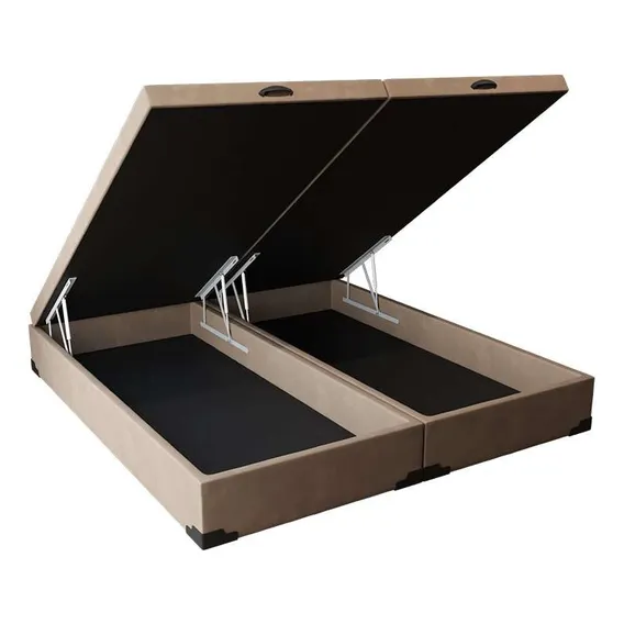Base Para Cama Box Queen Premium Com Baú Suede Pena (45x1.. Cor Bege Foto 1