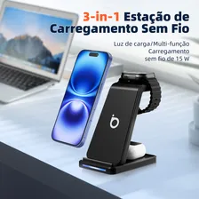 Basike Ba-wxc012 Carregador Indução 3 Em 1 Base Carregadora Rápida 15w Sem Fio Com Função De Proteção Contra Sobrecarga 10v/220v,preto. Foto mini 4