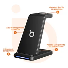 Basike Ba-wxc012 Carregador Indução 3 Em 1 Base Carregadora Rápida 15w Sem Fio Com Função De Proteção Contra Sobrecarga 10v/220v,preto. Foto mini  3
