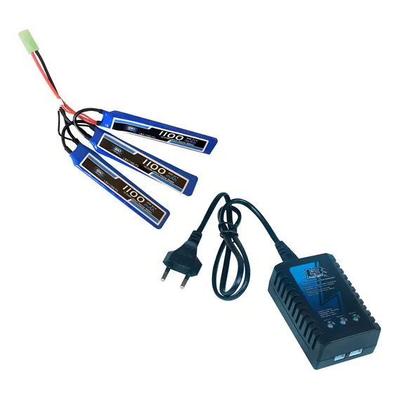 Bateria Airsoft Lipo 11.1 1100mah + Carregador Balanceador Foto 1
