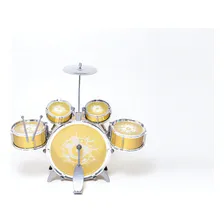 Bateria Infantil Rock Party Com Banquinho Banqueta Meninos Cor Dourado Foto mini 2