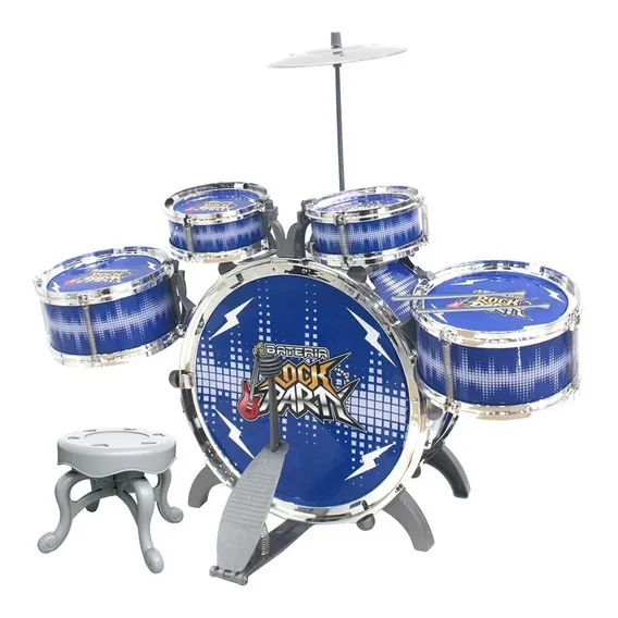 Bateria Instrumento Musical Infantil Rock Party Completa Cor Azul Foto 1