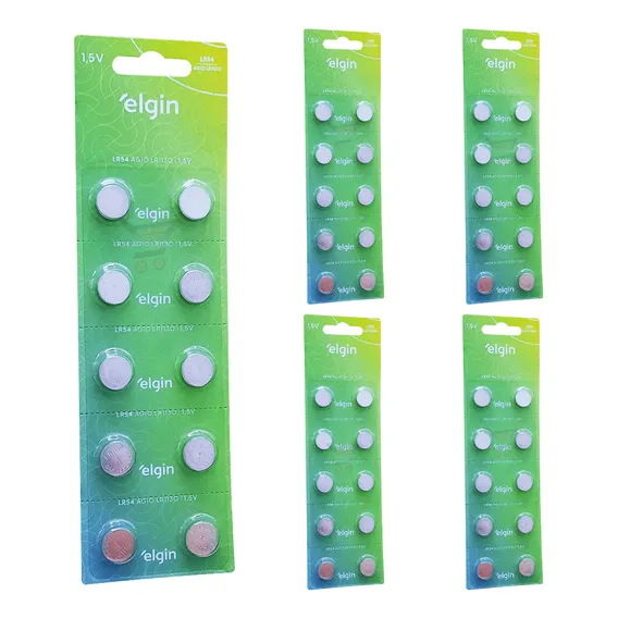 Bateria Lr54 Ag10 Lr1130 Elgin Pilha Alcalina 5 Cartelas Foto 1