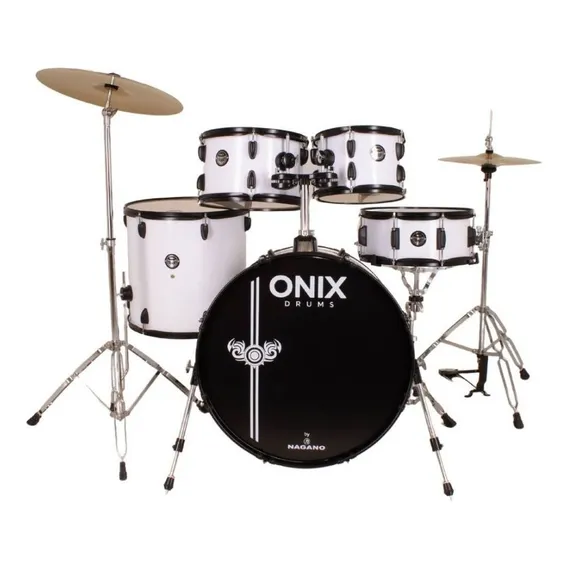 Bateria Nagano Onix Skinny 20 Banco + Ferragens + Pratos Cor Rock White Foto 1
