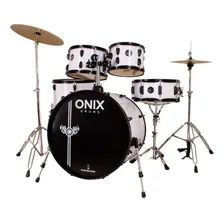 Bateria Nagano Onix Skinny 20 Banco + Ferragens + Pratos Cor Rock White Foto mini  3