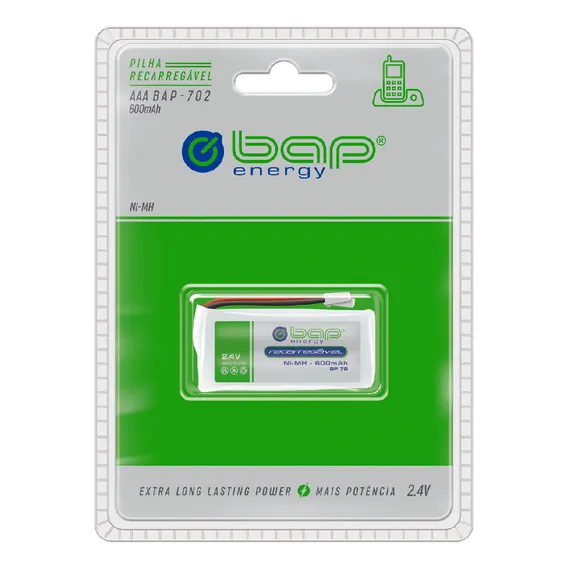 Bateria Recarregável 2.4v 600mah Aaa Bap-702 2 Celulas Foto 1