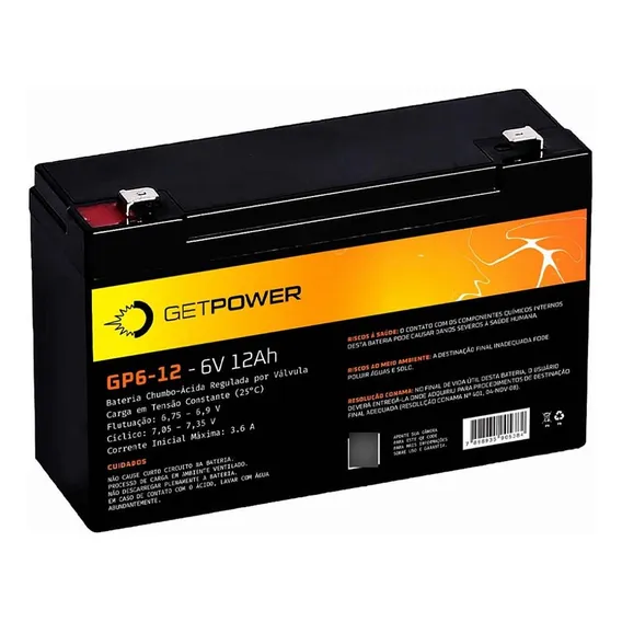 Bateria Selada 6v 12ah Gp 6-12 Getpower Foto 1