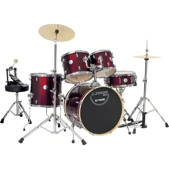 Bateria X-pro Stage Completa C/ Banco E Pratos Vinho Bat118 Foto 1