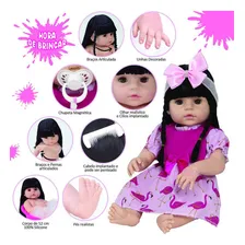 Bebê Reborn Menina Realista Silicone Morena 13 Acessórios Foto mini 4