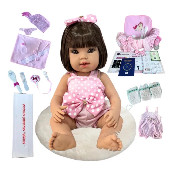 Bebê Boneca Reborn Menina 100%silicone Com Enxoval Completo Foto 1