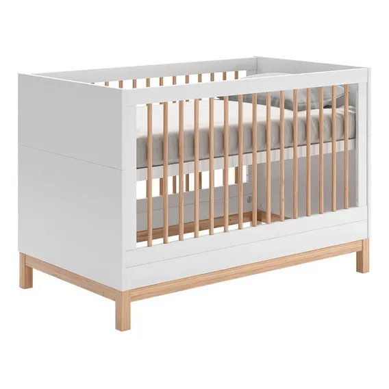Berço Mini Cama Cozy - Branco Com Carvalho Foto 1
