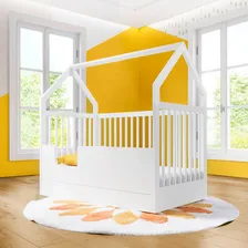 Berço Montessoriano Com Casinha Cor Branco Com Madeira Foto mini  3