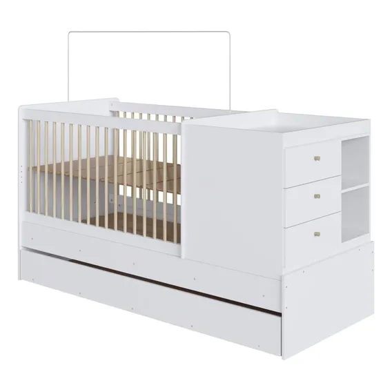 Berço Multifuncional Com Cama Auxiliar E Cômoda Branco Foto 1