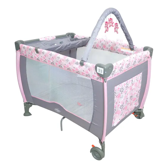 Berço Plus Cercado Vira Chiqueirinho Listras Baby Style Desenho do tecido Flores Foto 1