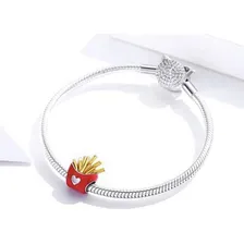 Berloque Batata Frita Pote Vermelho Pulseira Joia Prata 925 Foto mini 3