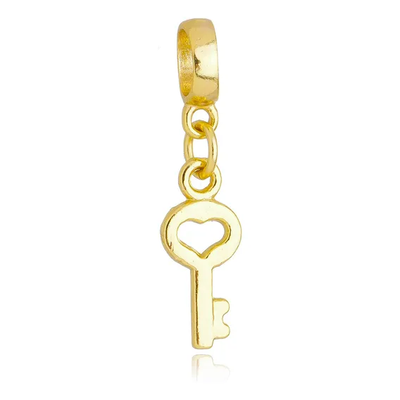 Berloque Chave Coração Banhado A Ouro 18k Premium Foto 1