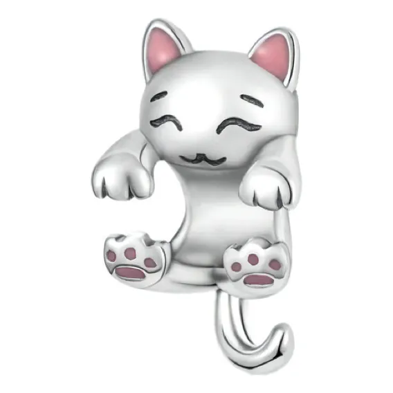 Berloque Gato Abraça Pulseira Pingente Prata 925 Animal Pet Foto 1