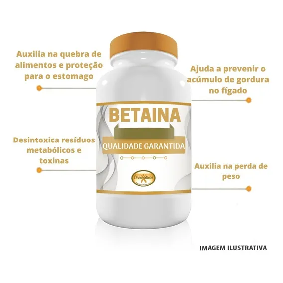 Betaina Cloridrato (hcl) 600mg Digestivo Com 90 Cápsulas Sabor Sem Sabor Foto 1