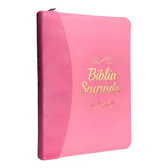 BĂblia Da Mulher Devota Luxo - Rosa MĂ©dia ZĂper Palavra Deus Foto 1