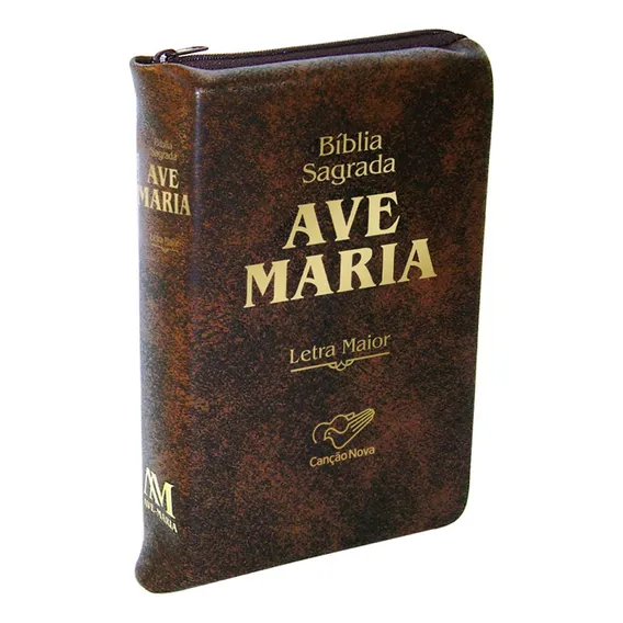 BĂblia Sagrada Ave Maria Letra Maior Marrom ZĂper Foto 1