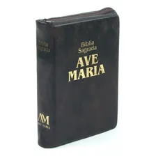Bíblia Sagrada com Zíper Tamanho Médio Marrom - Ave Maria Foto  mini 1