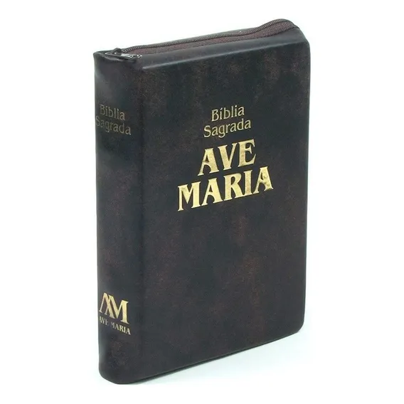 Bíblia Sagrada com Zíper Tamanho Médio Marrom - Ave Maria Foto 1