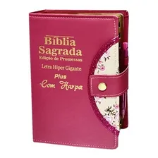 BĂblia Sagrada Letra Hiper Gigante - Pink - BotĂŁo C/ Harpa Foto mini 1
