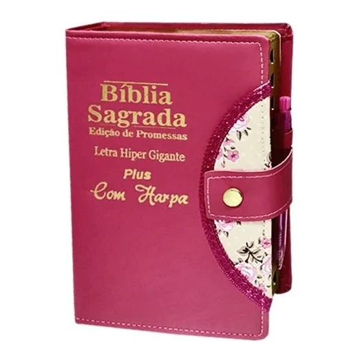 BĂblia Sagrada Letra Hiper Gigante - Pink - BotĂŁo C/ Harpa Foto 1