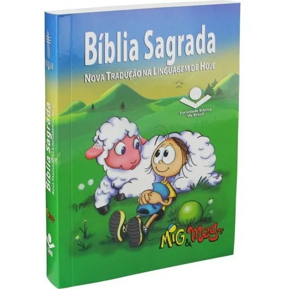 Bíblia Sagrada Mig E Meg - Capa ovelhinha Verde /Azul - SBB Foto 1