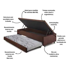Bicama Baú Solteiro 88x188 Suede Marrom E Colchão Auxiliar Foto mini 4