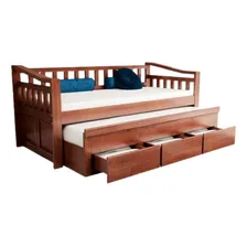 Bicama De Madeira Maciça Com 3 Gavetas - Cama Alto Padrão Cor Avelã Bicama Madeira Maciça Foto mini  2