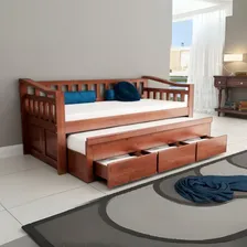 Bicama De Madeira Maciça Com 3 Gavetas - Cama Alto Padrão Cor Avelã Bicama Madeira Maciça Foto  mini 1