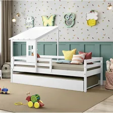Bicama Infantil Prime Com Telhadinho Ii E Grade De Proteção Cor Branco Foto mini 1