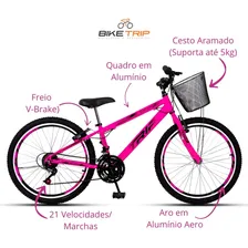 Bicicleta Aro 24 Freio V-brake Mtb 21v AlumÃnio Juvenil Cor Bicicleta aro 24 Rosa Foto mini 4
