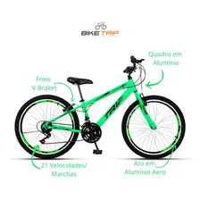 Bicicleta Aro 24 Freio V-brake Mtb 21v Alumínio Juvenil Cor Bicicleta aro 24 Verde Foto mini  3