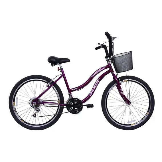 Bicicleta Feminina Aro 26 18 Machas Com Cesta Passeio Beach Cor Violeta Foto 1