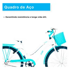 Bicicleta Feminina Aro 26 Passeio Com Cestinha Cor Branco/turquesa Foto mini 3