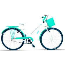Bicicleta Feminina Aro 26 Passeio Com Cestinha Cor Branco/turquesa Foto mini 1