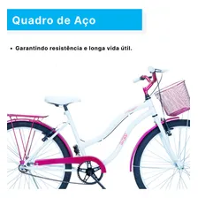 Bicicleta Feminina Aro 26 Urbana Forss Hello Com Cestinha Cor Branco/pink Foto mini 3